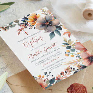 Snygg färgstarka blommor Flickabaptism Inbjudningar
