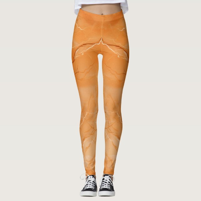 Snygg färgutskrift Orange Marble Leggings (Framsida)