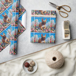 Snygg Fawn Fransk Bulldog & Flowers Presentpapper