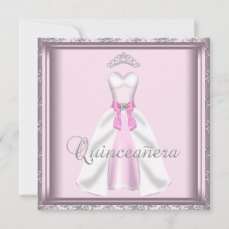 Snygg festklänning rosa och grå Quinceanera Inbjudningar