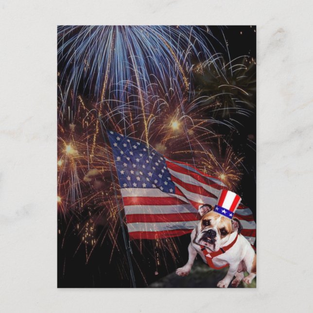 Snygg Fireworks Firande Bulldog Design Vykort (Framsida)