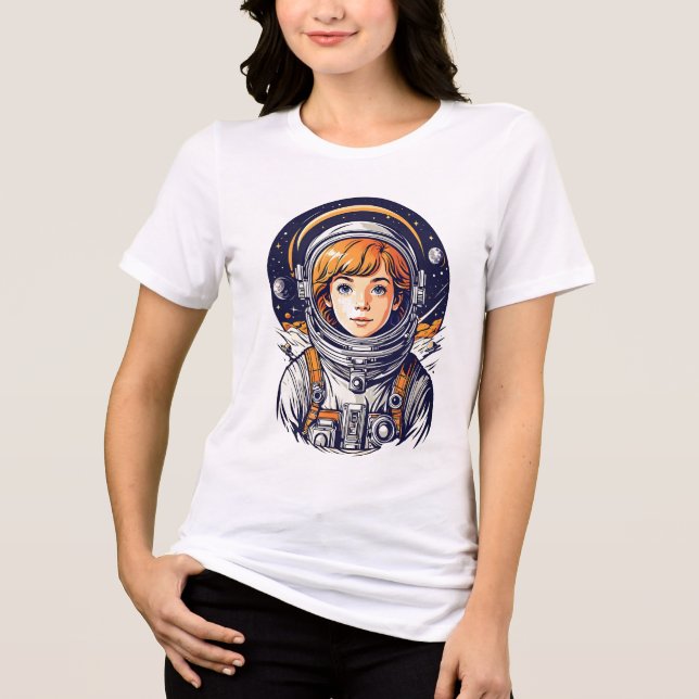 Snygg flicka astronaut i rymden t shirt (Framsida)