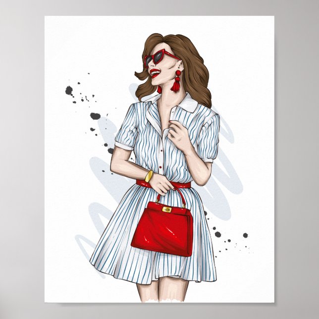 Snygg flicka i snyggt kläder med mode acc poster (Framsidan)