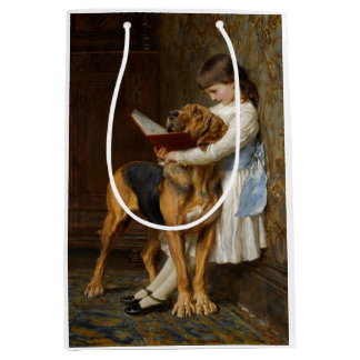 Snygg flicka Läser till hennes Hund presentväska