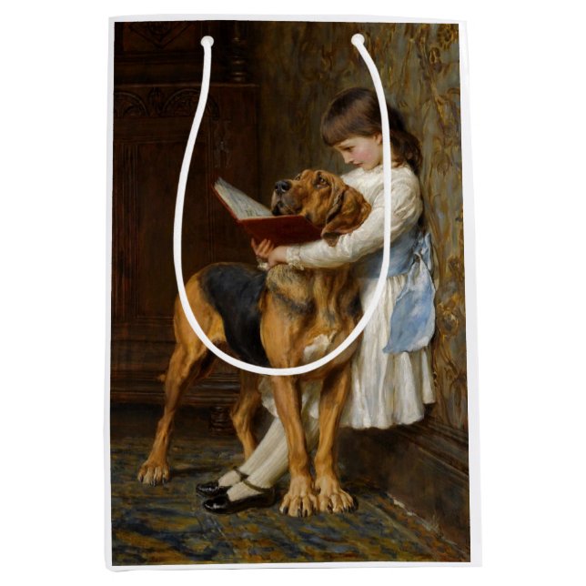 Snygg flicka Läser till hennes Hund presentväska (Framsidan)