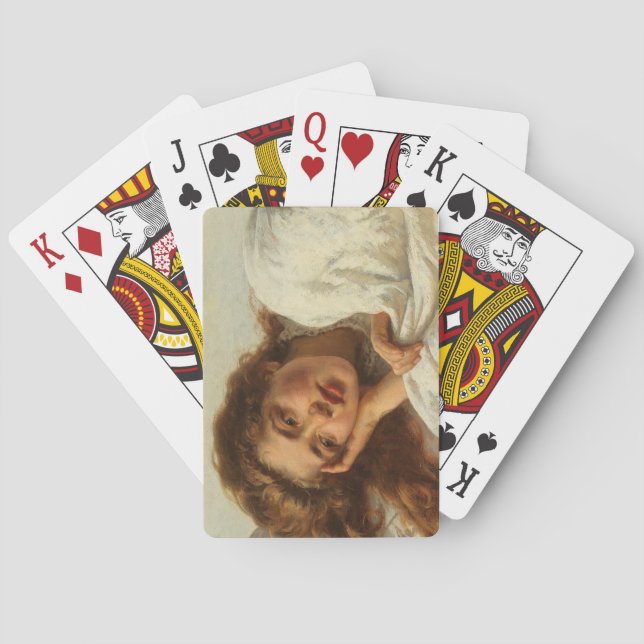 Snygg flicka Ljuger i Bed med Red Hair Casinokort (Baksidan)