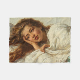 Snygg flicka Ljuger i Bed med Red Hair Fleecefilt