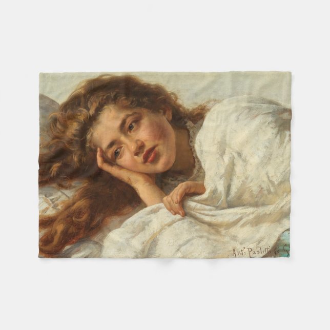 Snygg flicka Ljuger i Bed med Red Hair Fleecefilt (Framsidan (Horisontell))