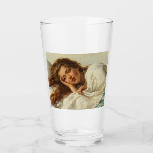 Snygg flicka Ljuger i Bed med Red Hair Glaskopp (Framsida)