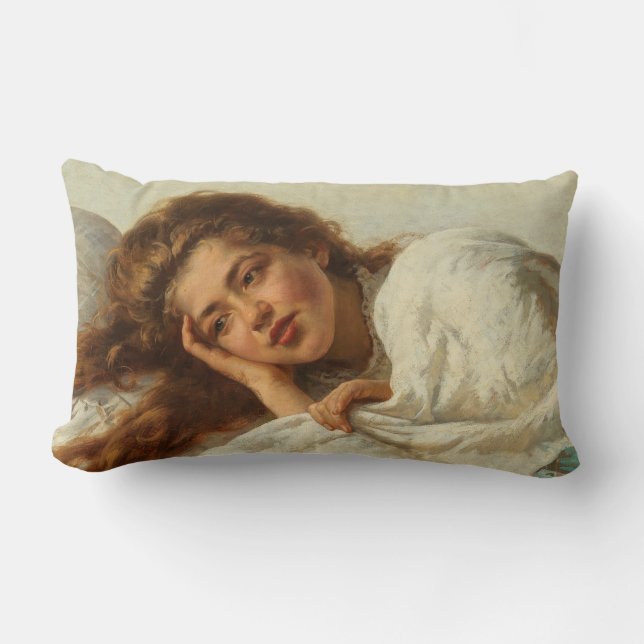 Snygg flicka Ljuger i Bed med Red Hair Lumbarkudde (Framsida)