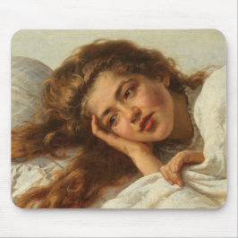 Snygg flicka Ljuger i Bed med Red Hair Musmatta