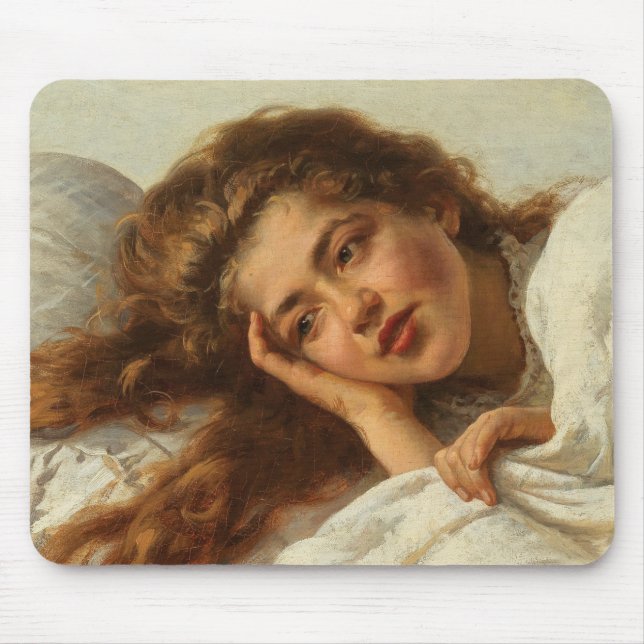 Snygg flicka Ljuger i Bed med Red Hair Musmatta (Framsidan)