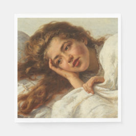 Snygg flicka Ljuger i Bed med Red Hair Pappersservett