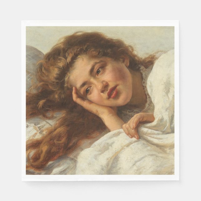 Snygg flicka Ljuger i Bed med Red Hair Pappersservett (Framsidan)