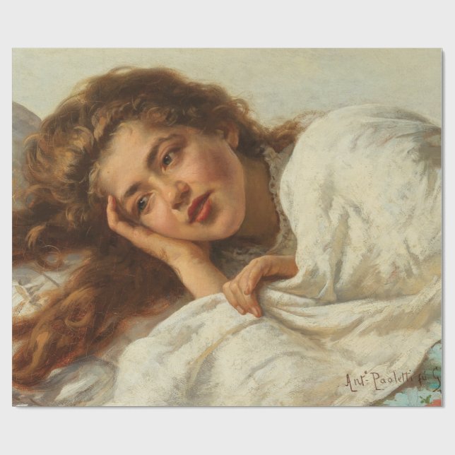 Snygg flicka Ljuger i Bed med Red Hair Presentpapper (Platt)