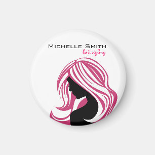 Snygg flicka med rosa hår Hairstyling branding Magnet