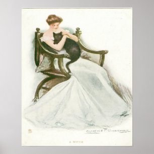 Snygg flicka och svart katt poster