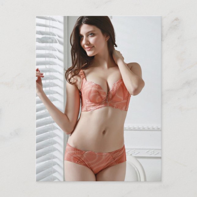 Snygg flicka på lingeriefoto vykort (Framsida)