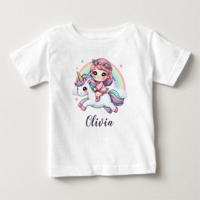 Snygg Flicka på Unicorn T Shirt (Framsida)