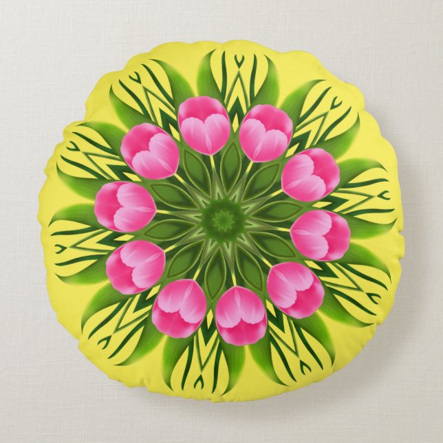 Snygg Flower Mandala Design Rund Kudde (Framsidan)