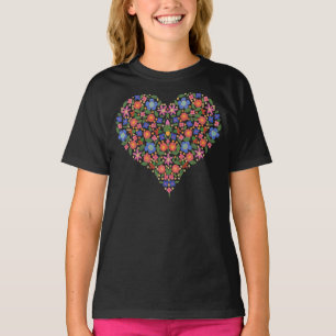 Snygg folkkonst stil blommande hjärta tonåringar l tee shirt