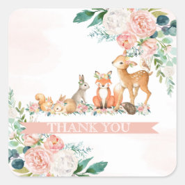 Snygg Forest Woodland Animals Baby Shower Fyrkantigt Klistermärke
