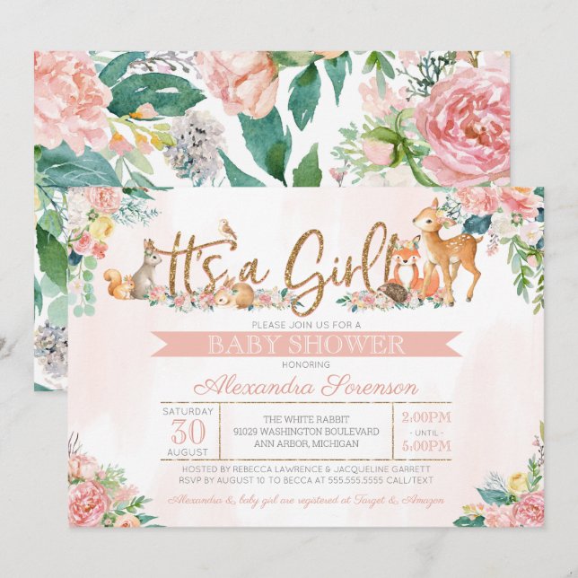 Snygg Forest Woodland Animals Baby Shower Inbjudningar (Fram/baksida)