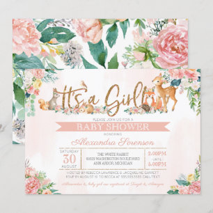 Snygg Forest Woodland Animals Baby Shower Inbjudningar