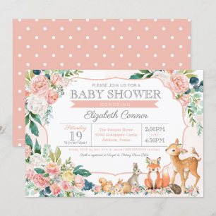 Snygg Forest Woodland Animals Baby Shower Inbjudningar