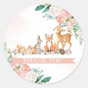 Snygg Forest Woodland Animals Baby Shower Runt Klistermärke