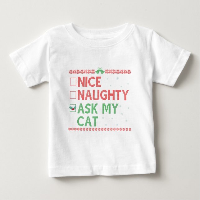 Snygg, fråga min Cat Funny jultomte T Shirt (Framsida)