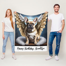 Snygg Fransk Bulldog & Angel Vingar Fleecefilt