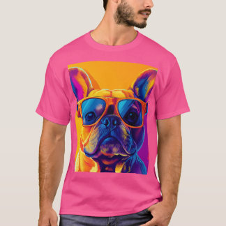 Snygg fransk bulldog hund med solglasögon t shirt