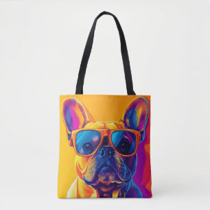 Snygg fransk bulldog hund med solglasögon tygkasse