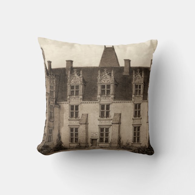 Snygg Fransk Chateau i Sepia Tones Kudde (Framsida)