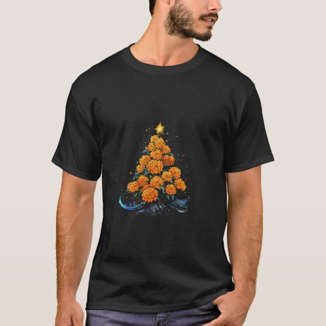 Snygg Fransk Marigold Julgran Julafton Star T Shirt (Framsida)