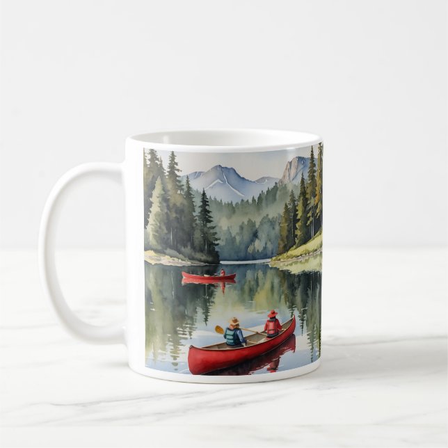 Snygg, fredlig Sjö Red Canoe Boat Kaffemugg (Vänster)