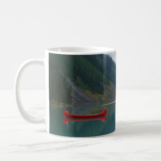 Snygg, fredlig Sjö Red Canoe Boat Kaffemugg (Vänster)