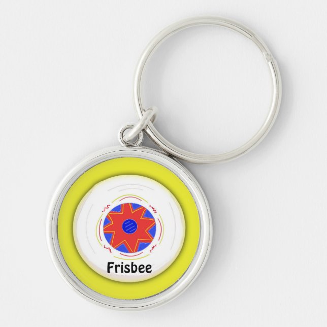 Snygg frisbeedesign rund silverfärgad nyckelring (Framsidan)
