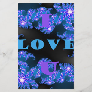 Snygg Galactic Blue Kärlek Text Mönster design, Brevpapper