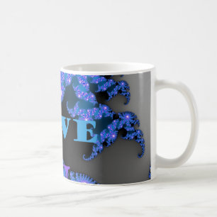 Snygg Galactic Blue Kärlek Text Mönster design, Kaffemugg