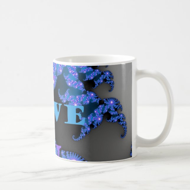 Snygg Galactic Blue Kärlek Text Mönster design, Kaffemugg (Höger)