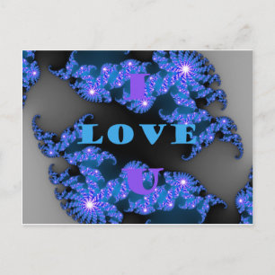 Snygg Galactic Blue Kärlek Text Mönster design, Vykort