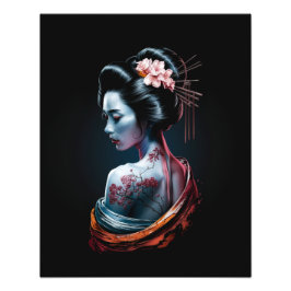 Snygg Geisha Art-utskrift - svart bakgrund! Fototryck