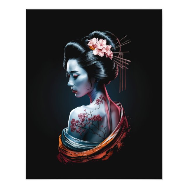 Snygg Geisha Art-utskrift - svart bakgrund! Fototryck (Framsidan)