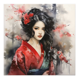 Snygg Geisha Bläck Painting Fototryck