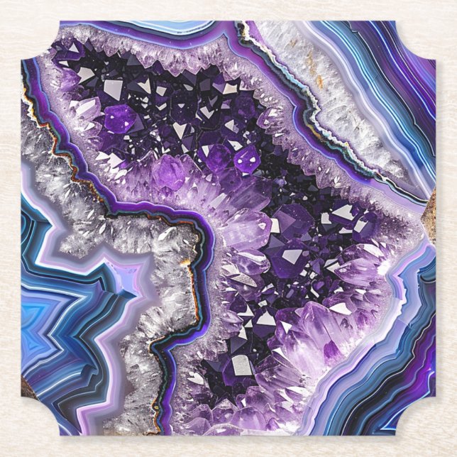 Snygg Geode med Amethyst Crystals & Agate Underlägg Papper (Framsida)