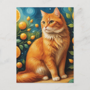 Snygg Ginger Cat i en Orange Grove Vykort