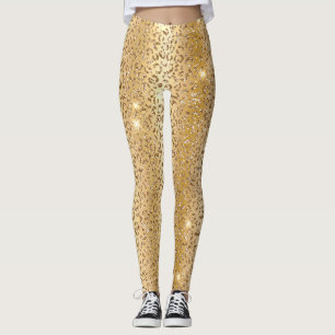 Snygg glitter guld vilda leopardfläckar mönster leggings