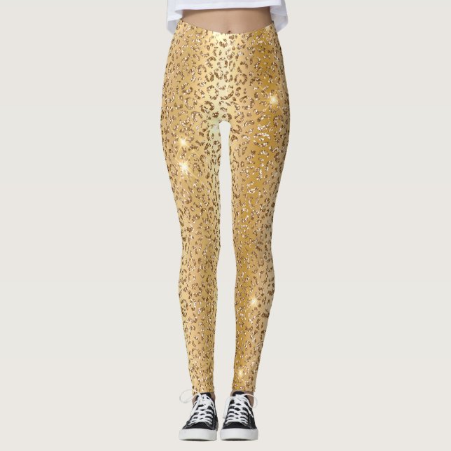 Snygg glitter guld vilda leopardfläckar mönster leggings (Framsida)